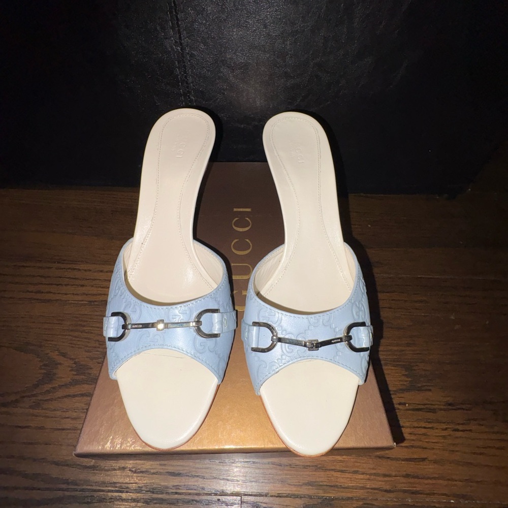 Gucci Light Blue Leather Horsebit Mules - Picture 3 of 8